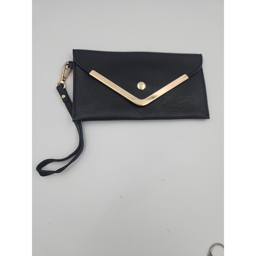 Black Pebble Leather Envelope Magnetic Snap Wristlet